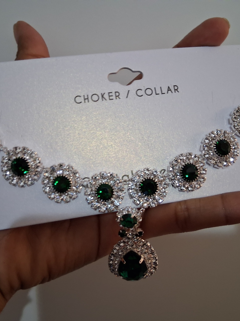 Emerald Halo Silver-Tone Choker Necklace